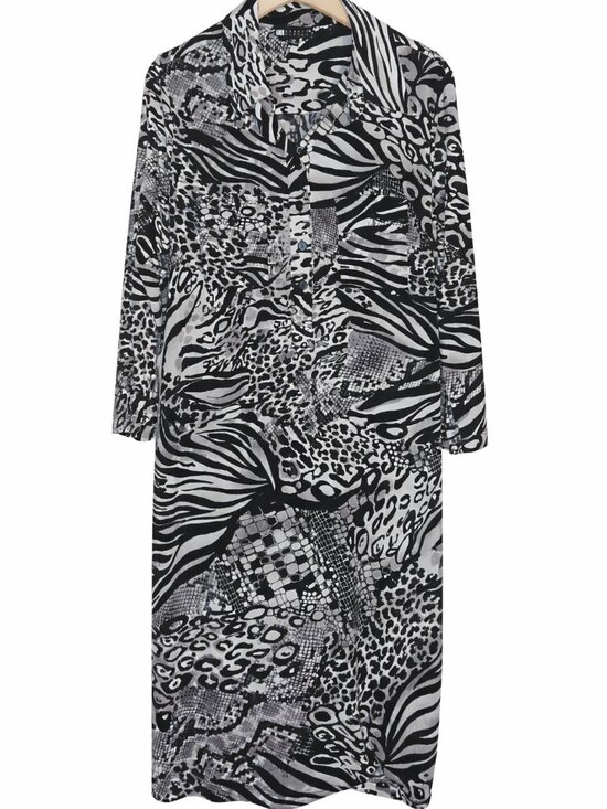 Vintage 90s Animal Print Shirt Dress Size 12 Zebra Leopard Abstract Midi - Picture 4 of 7